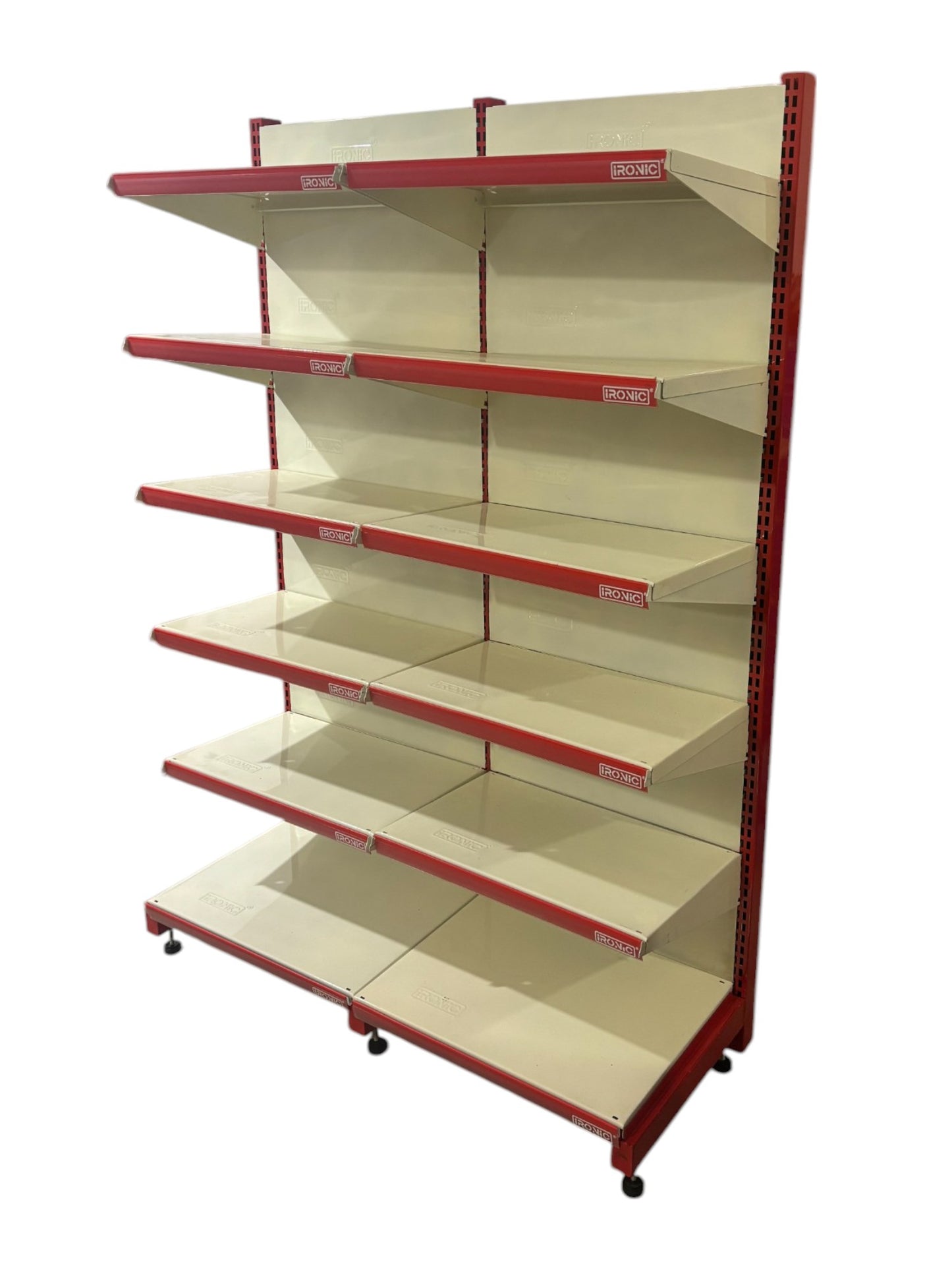 IRONIC Slotted Channel Rack | Grocery Multipurpose Adjustable Iron for Kitchen, Shops and Book Shelf Red & Ivory (Wall Rack 6Feet X 2Feet - Set of 2 (6 Shelfs - Floor Standing)