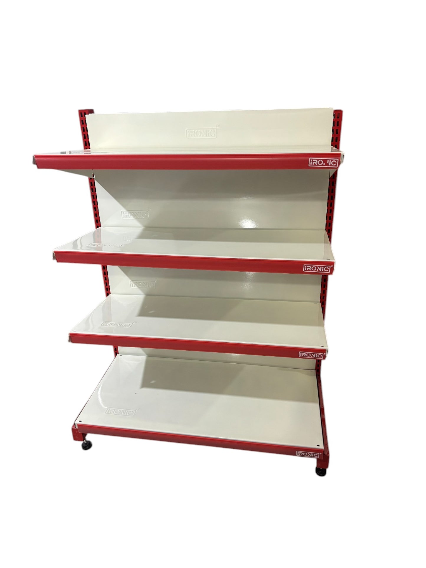 IRONIC Slotted Channel Rack | Grocery Multipurpose Adjustable Iron for Kitchen, Shops and Book Shelf Red & Ivory (Wall Rack 4Feet X 3Feet 4 Shelfs Floor Standing)