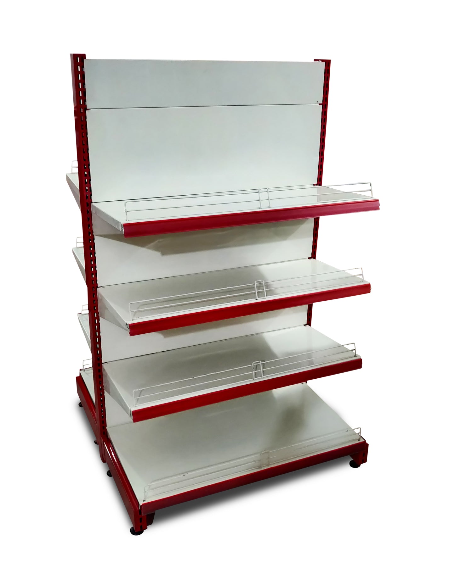 IRONIC Slotted Channel Rack | Grocery Rack | Multipurpose Adjustable Iron Rack for Kitchen, Shops and Book Shelf | RED & Ivory (CENTRE RACK 5FEET X 3FEET 4-4 SHELF BOTH SIDE)