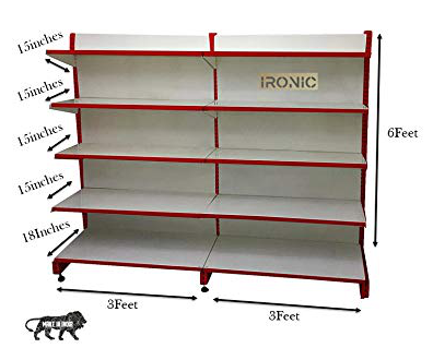 Ironic Multipurpose Adjustable Slotted Channel Grocery Iron Rack for Kitchen, Shops and Book Shelf (Wall Mounted) Red & Ivory (Wall Rack 6FEET X 3FEET (Set of 2)) with 3 Stand