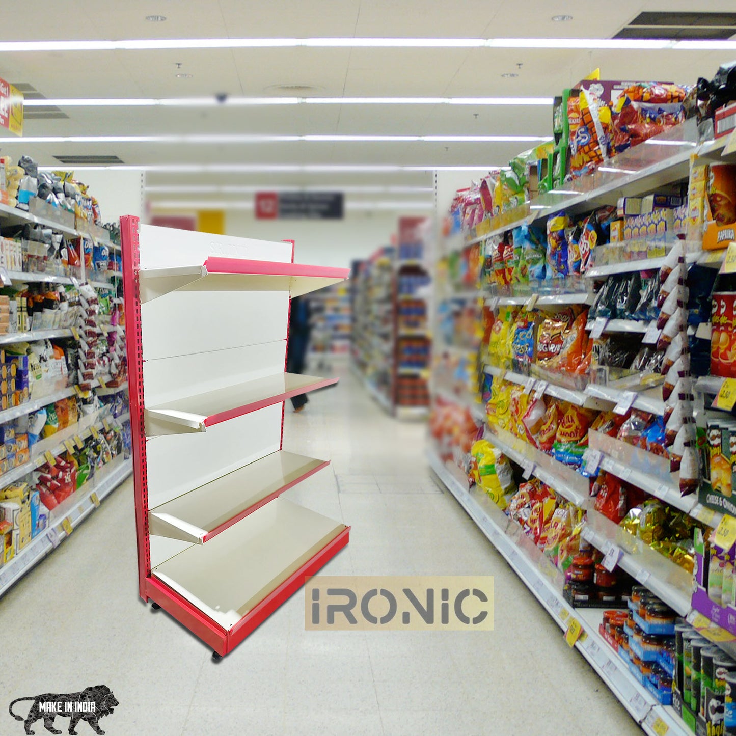 IRONIC Slotted Channel Racks | Grocery Rack | Multipurpose Adjustable Iron Racks for Kitchen, Shops and Book Shelf | RED & Ivory (WALL RACKS 5FEET X 3FEET 4  SHELFS)