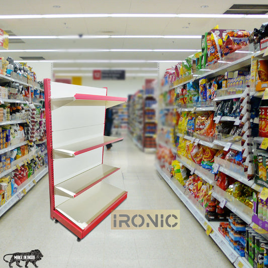 IRONIC Slotted Channel Racks | Grocery Rack | Multipurpose Adjustable Iron Racks for Kitchen, Shops and Book Shelf | RED & Ivory (WALL RACKS 5FEET X 3FEET 4  SHELFS)