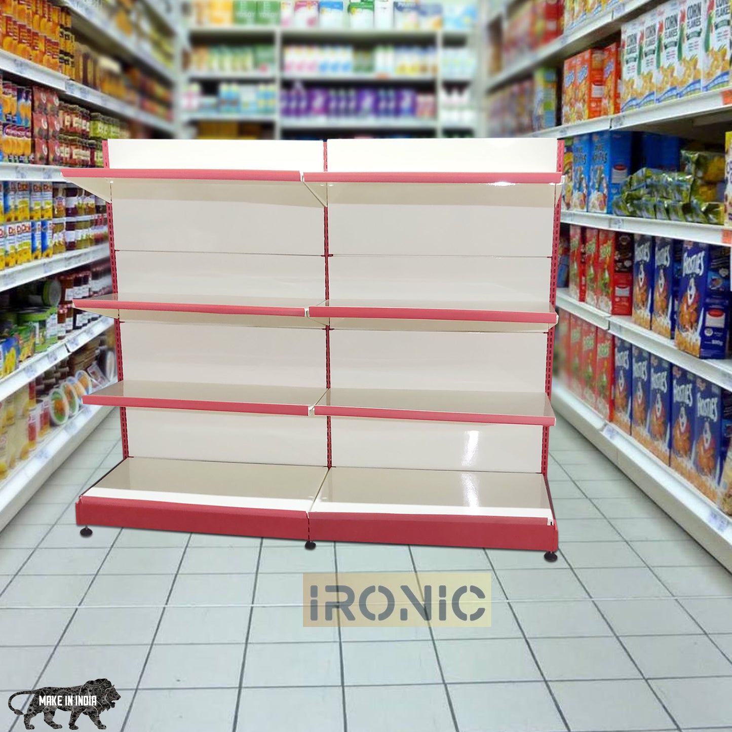 IRONIC Slotted Channel Rack | Grocery Rack | Multipurpose Adjustable Racks for Kitchen, Shops and Book Shelf | RED & Ivory (Floor Standing Racks 5FEET X 3FEET (Set of 2))