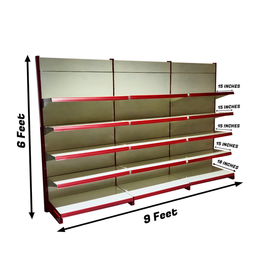 IRONIC Slotted Channel Rack | Grocery | Multipurpose Adjustable Iron for Kitchen, Shops and Book Shelf | RED & Ivory (Floor Standing Rack 6FEET X 3FEET (Set of 3)