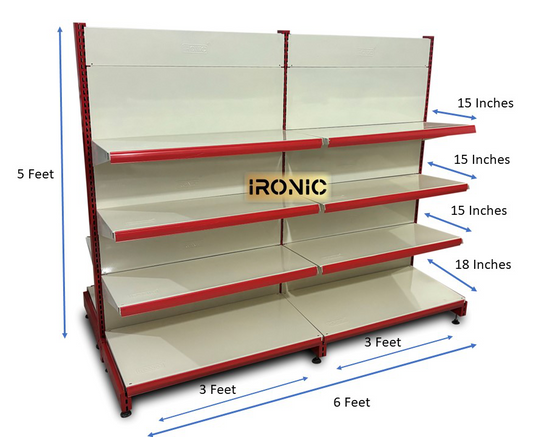 IRONIC Slotted Channel Rack | Grocery Rack | Multipurpose Adjustable Iron Rack for Kitchen, Shops and Book Shelf | RED & Ivory (Centre Rack 5FEET X 3FEET Set of 2)