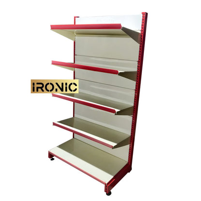 IRONIC Slotted Channel Racks | Grocery Rack | Multipurpose Adjustable Iron Racks for Kitchen, Shops and Book Shelf | RED & Ivory (WALL RACKS 6FEET X 3FEET 5 SHELFS)