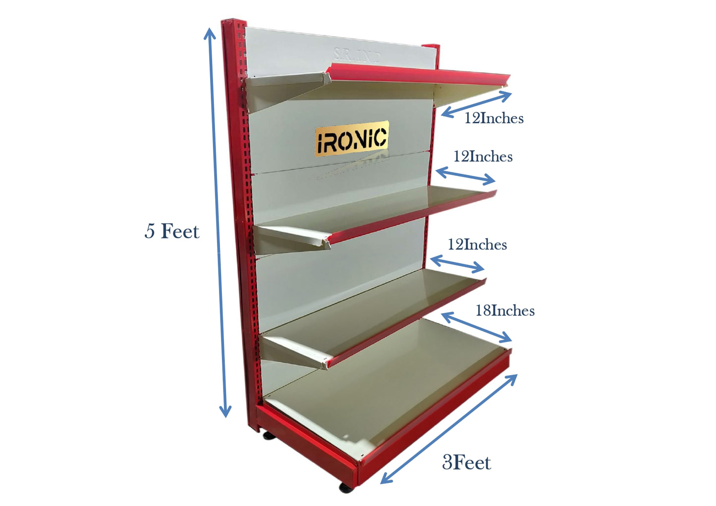 IRONIC Slotted Channel Racks | Grocery Rack | Multipurpose Adjustable Iron Racks for Kitchen, Shops and Book Shelf | RED & Ivory (WALL RACKS 5FEET X 3FEET 4  SHELFS)