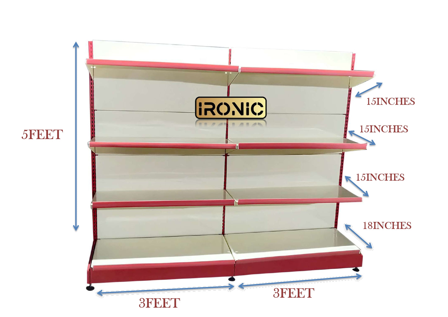 IRONIC Slotted Channel Rack | Grocery Rack | Multipurpose Adjustable Racks for Kitchen, Shops and Book Shelf | RED & Ivory (Floor Standing Racks 5FEET X 3FEET (Set of 2))