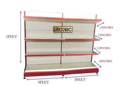 IRONIC Slotted Channel Rack | Grocery Rack | Multipurpose Adjustable Racks for Kitchen, Shops and Book Shelf | RED & Ivory (Floor Standing Racks 5FEET X 3FEET (Set of 2))