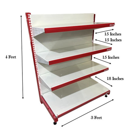 IRONIC Slotted Channel Rack | Grocery Multipurpose Adjustable Iron for Kitchen, Shops and Book Shelf Red & Ivory (Wall Rack 4Feet X 3Feet 4 Shelfs Floor Standing)