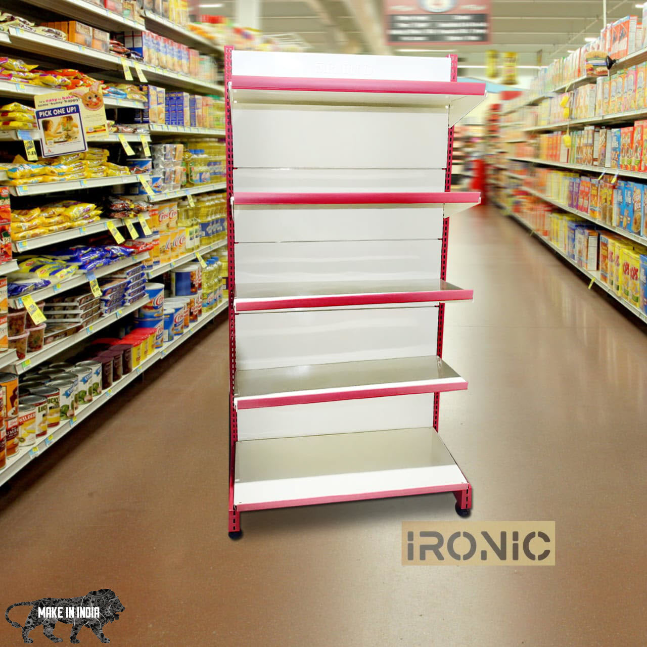 IRONIC Slotted Channel Racks | Grocery Rack | Multipurpose Adjustable Iron Racks for Kitchen, Shops and Book Shelf | RED & Ivory (WALL RACKS 6FEET X 3FEET 5 SHELFS)