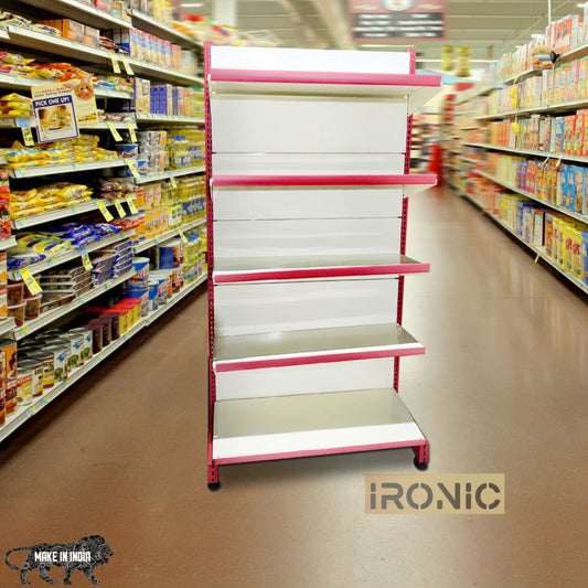 IRONIC Slotted Channel Racks | Grocery Rack | Multipurpose Adjustable Iron Racks for Kitchen, Shops and Book Shelf | RED & Ivory (WALL RACKS 6FEET X 3FEET 5 SHELFS)